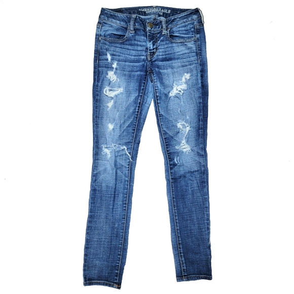 🎉 LAST CHANCE! 🎉 American Eagle Distressed Super Stretch Jeggings Size 4 Short - Picture 1 of 9